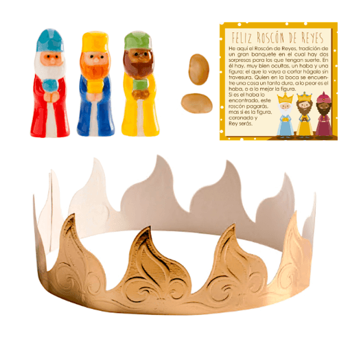 Set Roscon (100 U) - Corona Oro, Rey Porcelana, Haba Y Tarjeta - Imagen 2