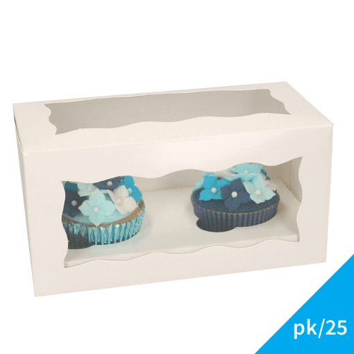 Caja Para 2 Cupcakes Blanca Con Ventana - Funcakes (25 U)