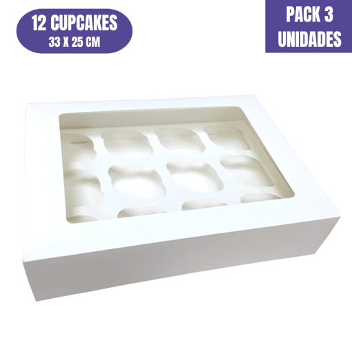 Caja Para 12 Cupcakes Blanca Con Ventana (3 Uds)
