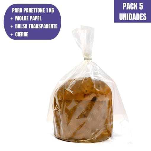 Set Molde De Papel Para Panettone + Envoltorio + Cierre - 1 Kg (5 Unidades)