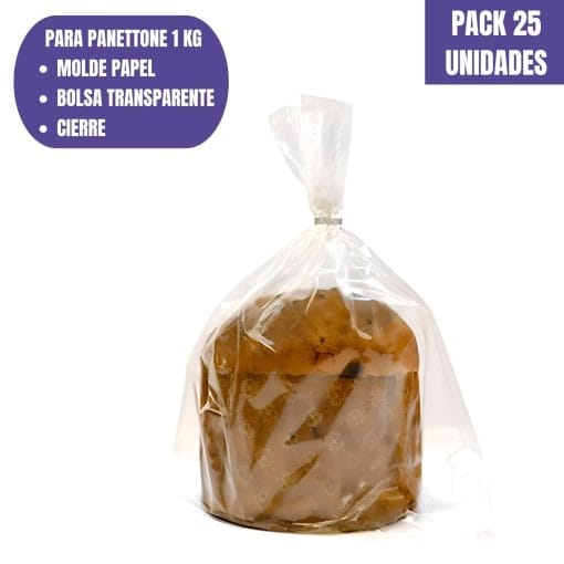 Set Molde De Papel Para Panettone + Envoltorio + Cierre - 1 Kg (25 Unidades)