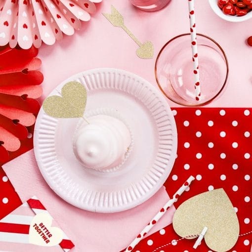 Topper Para Cupcakes Partydeco - Corazones Dorados