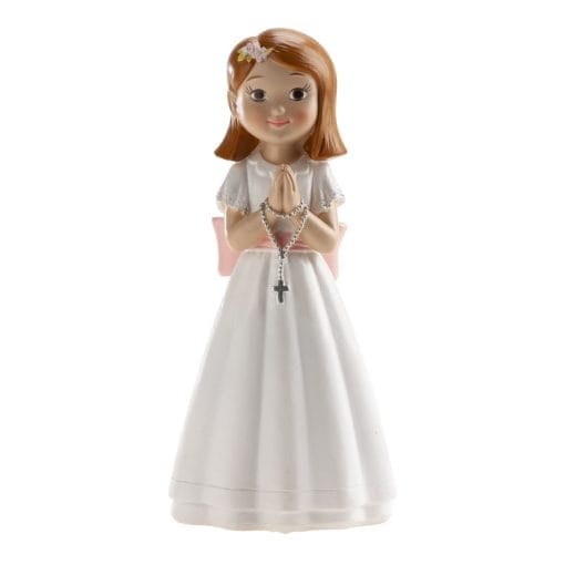 Figura Para Tarta Comunion - NiÑa Con Rosario Y Lazo Rosa - Imagen 2