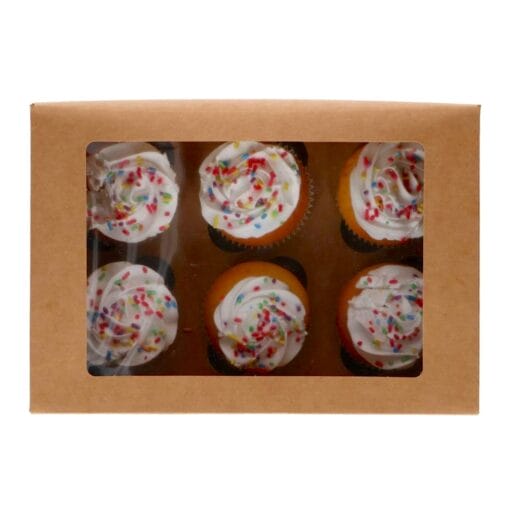 Caja Para 6 Cupcakes [o 12 Mini Cupcakes] Kraft Con Ventana - Funcakes (3 U)
